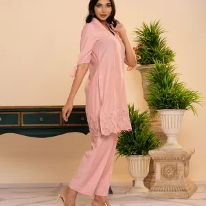Peach Premium Solid Co-ord Set